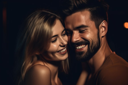 portrait of a happy young couple in a clubの素材