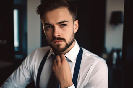portrait of a handsome young man getting ready for workの素材