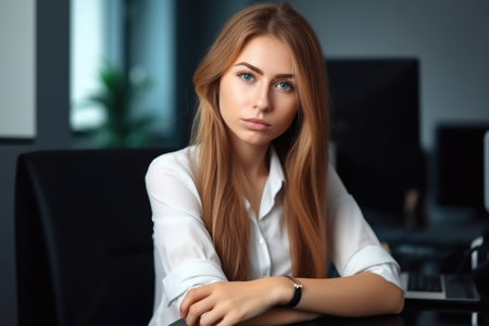 a portrait of a confident young woman working at her desk in the officeの素材