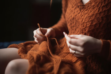 cropped shot of a young woman knittingの素材