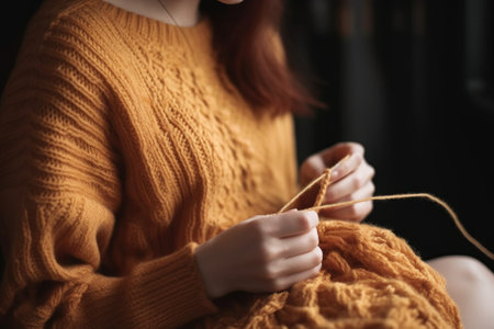 cropped shot of an attractive young woman knittingの素材