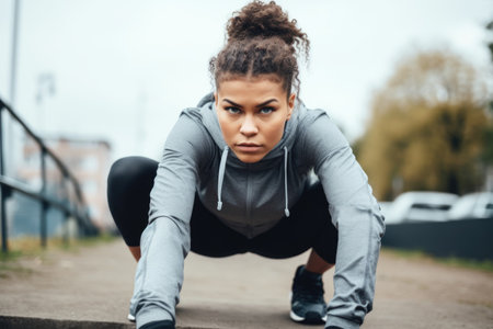 shot of a sporty young woman exercising outdoorsの素材