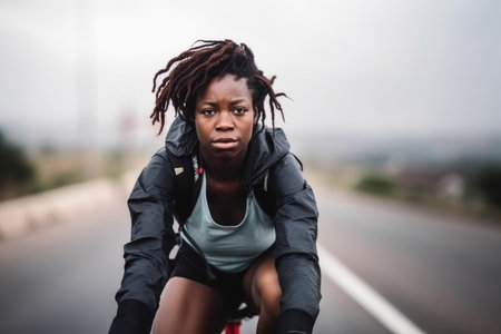 action, extreme sports and rollerblading with a black woman outdoor on the road for funの素材