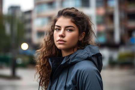 portrait of a sporty young woman posing against an urban backgroundの素材
