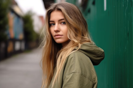 portrait of an attractive young woman standing with a skateboardの素材