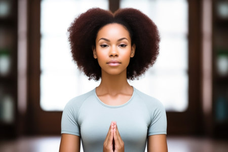 shot of a young woman meditating in the lotus positionの素材