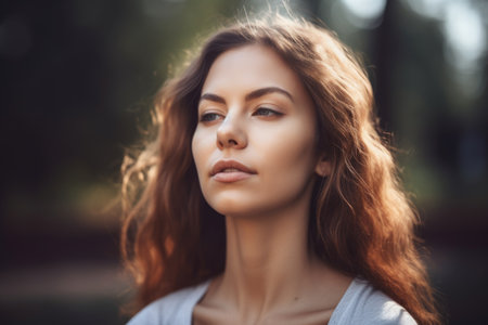 portrait of a young woman practising yoga outsideの素材