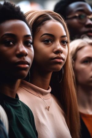 cropped shot of a group of young protesters standing togetherの素材
