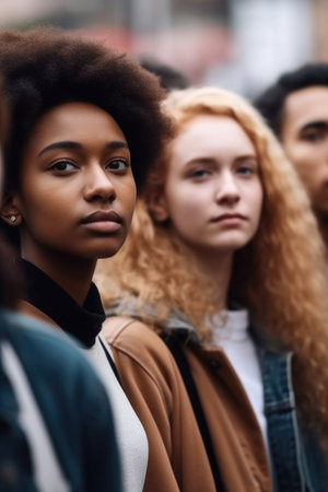 cropped shot of a group of young protesters standing togetherの素材