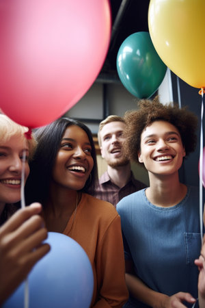 cropped shot of a group of friends at a birthday partyの素材