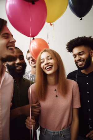 cropped shot of a group of friends at a birthday partyの素材