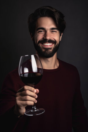 a handsome man holding wine in celebrationの素材