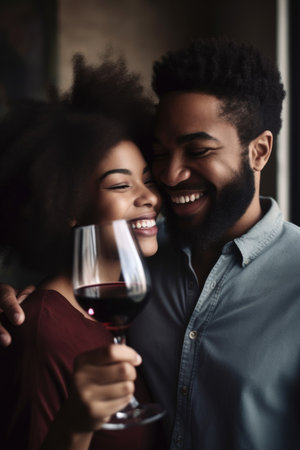 cropped shot of a couple celebrating with wineの素材