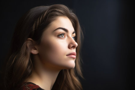 a young woman looking away from camera with copyspaceの素材