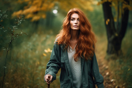 shot of a young woman using her walking stick outdoorsの素材