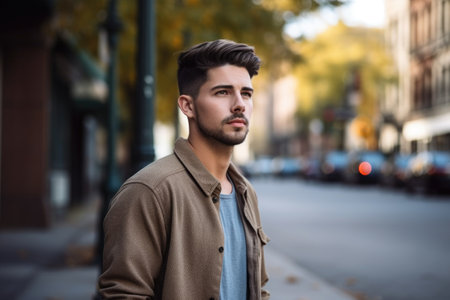 shot of a handsome young man standing outsideの素材