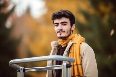 portrait of a handsome young man using a walker for support outdoorsの素材