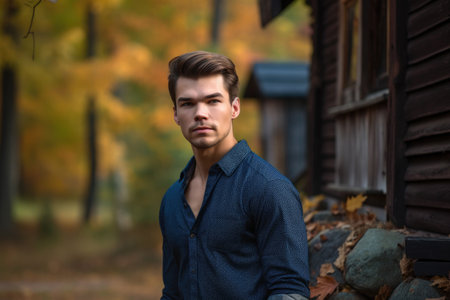 a handsome young man standing outdoorsの素材