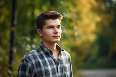a handsome young man standing outdoorsの素材