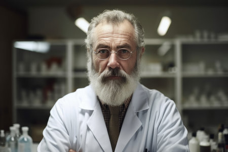 portrait of a mature male scientist working in his labの素材