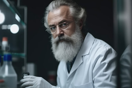 portrait of a mature male scientist working in a labの素材
