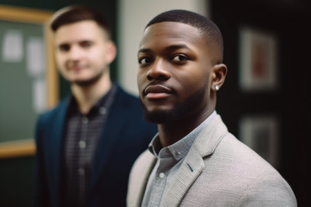maths, portrait and student with a black man in university getting ready for classの素材
