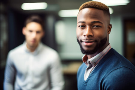 maths, portrait and student with a black man in university getting ready for classの素材