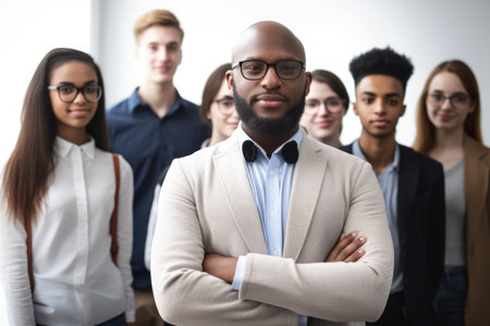 cropped shot of a group of university students with their professor standing behind themの素材