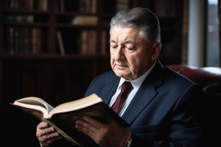 a senior businessman reading a bookの素材
