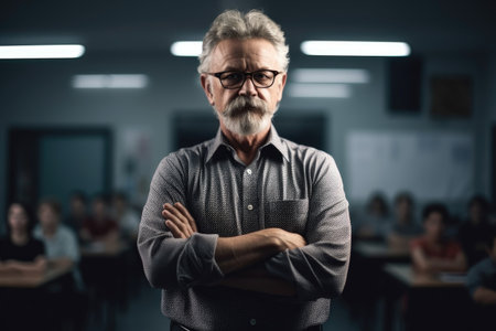 shot of a mature professor standing with his arms crossed in the classroomの素材