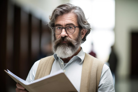 cropped shot of a university professor holding paperworkの素材