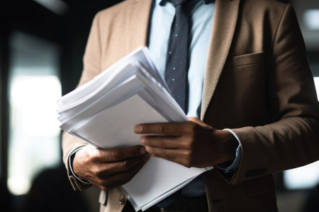 cropped shot of a university professor holding paperworkの素材