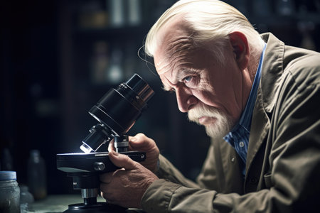 shot of a mature scientist using a microscope in his laboratoryの素材
