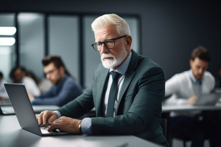 shot of a mature businessman using his laptop in classの素材