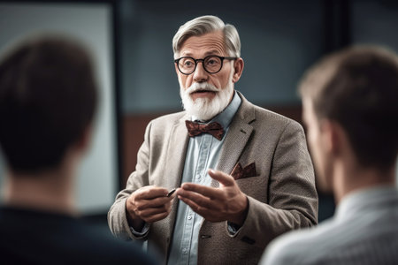 shot of a university professor teaching his students in the classroomの素材