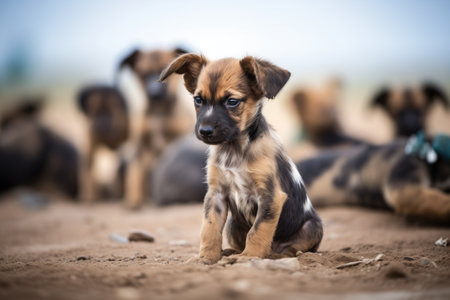 juvenile wild dogs observing and learning from adultsの素材