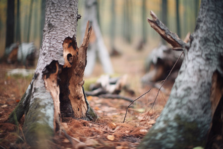 hollow tree trunks in dying forestの素材