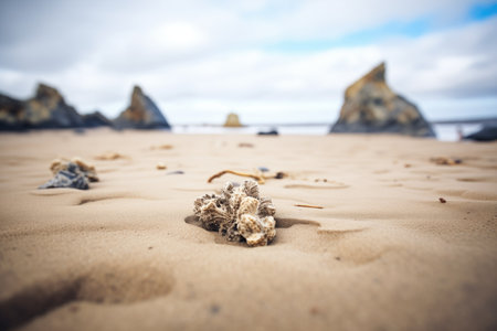 wind eroded stones on a deserted beachの素材