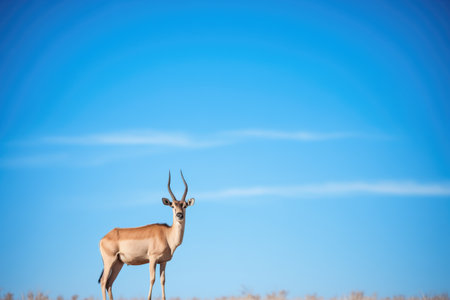 lone eland against backdrop of blue skiesの素材
