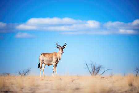 lone eland against backdrop of blue skiesの素材