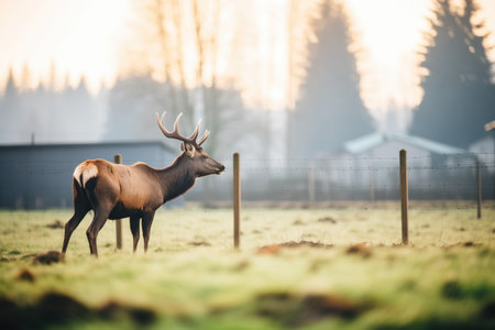elk with breath visible in crisp morning airの素材