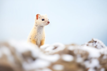 ermine with winter coat blending in with icy terrainの素材