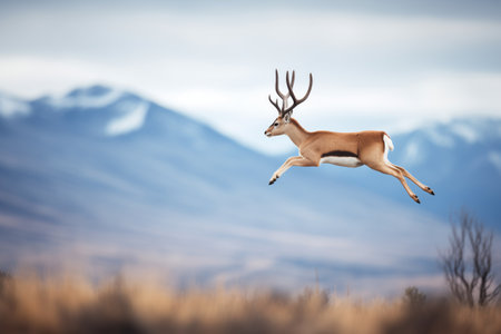 gazelle leaping with mountain backdropの素材