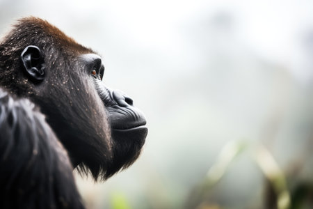 gorilla profile with mist rising in backgroundの素材
