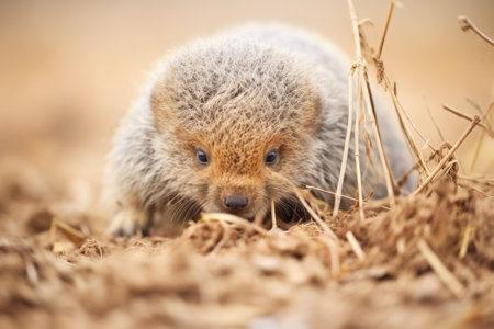 mongoose digging frantically in dry earthの素材