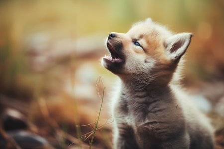 young wolf learning to howl, open-mouthedの素材