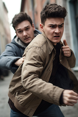 shot of a young man being attacked by an unknown assailantの素材