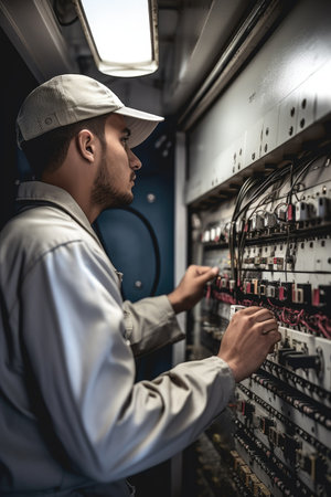 shot of a technician working at the controls of an air conditioning unitの素材