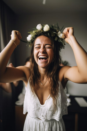 shot of a young woman celebrating getting marriedの素材