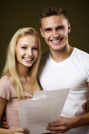 portrait of a happy young couple receiving their resultsの素材